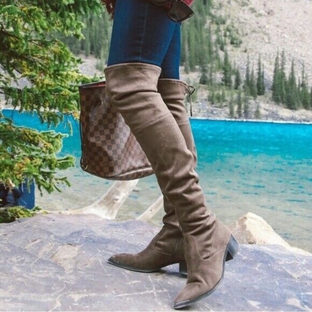 Marc Fisher - women’s Humor 2 Faux suede fabric over the knee boot taupe size 8